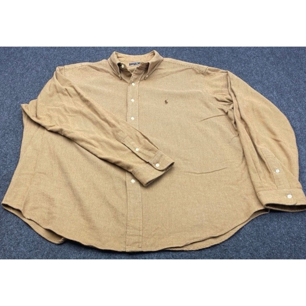 Ralph Lauren Button Down Shirt Mens XXL Tan Brown Classic Fit Micro Houndstooth